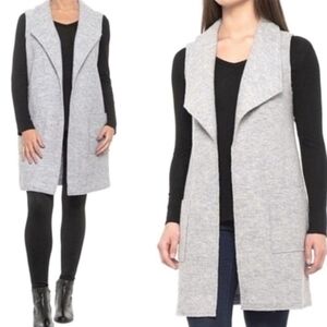 Tahari Gray Sleeveless Open Front Vest Cardigan